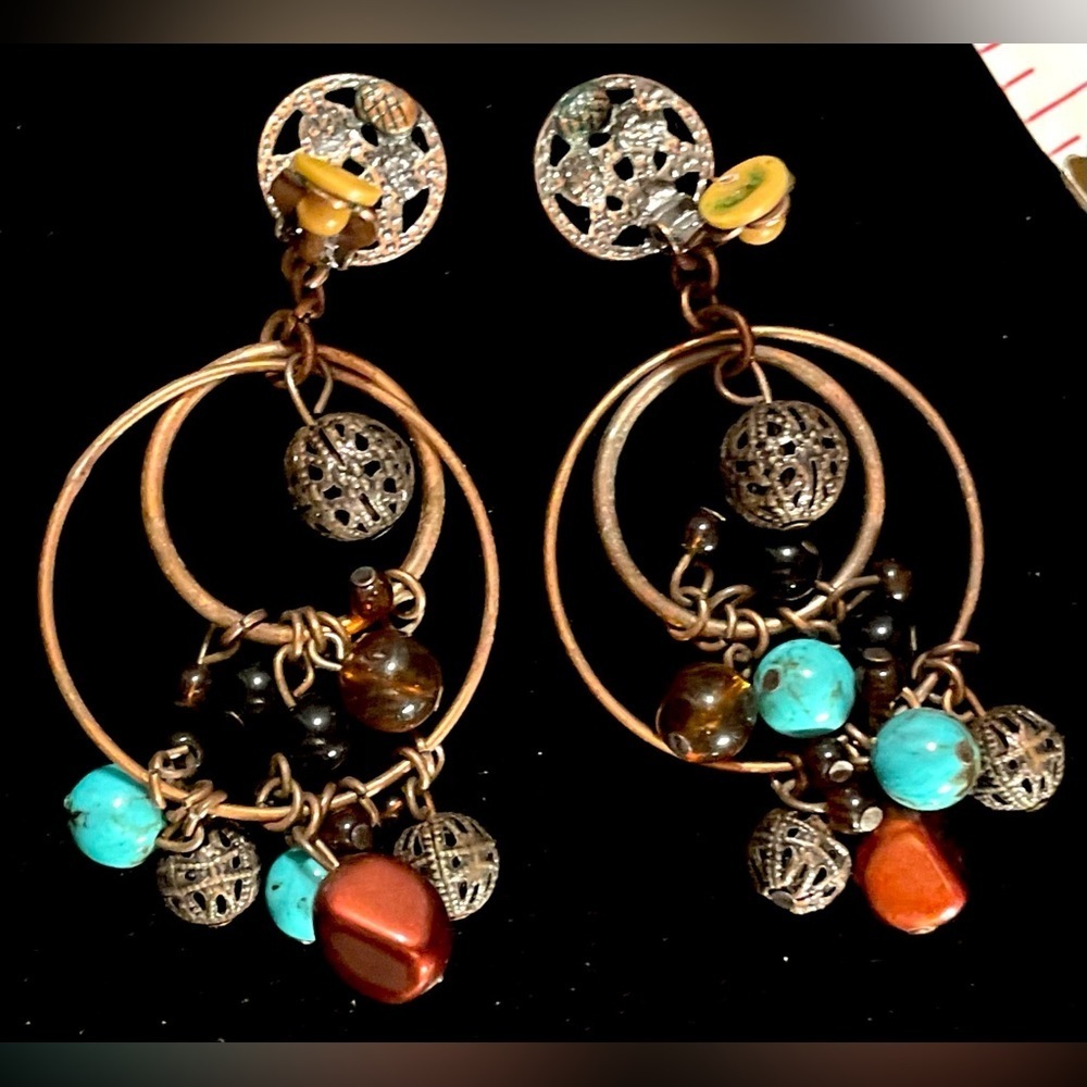 Copper beaded dangle earrings​​​ - Picture 3 of 3